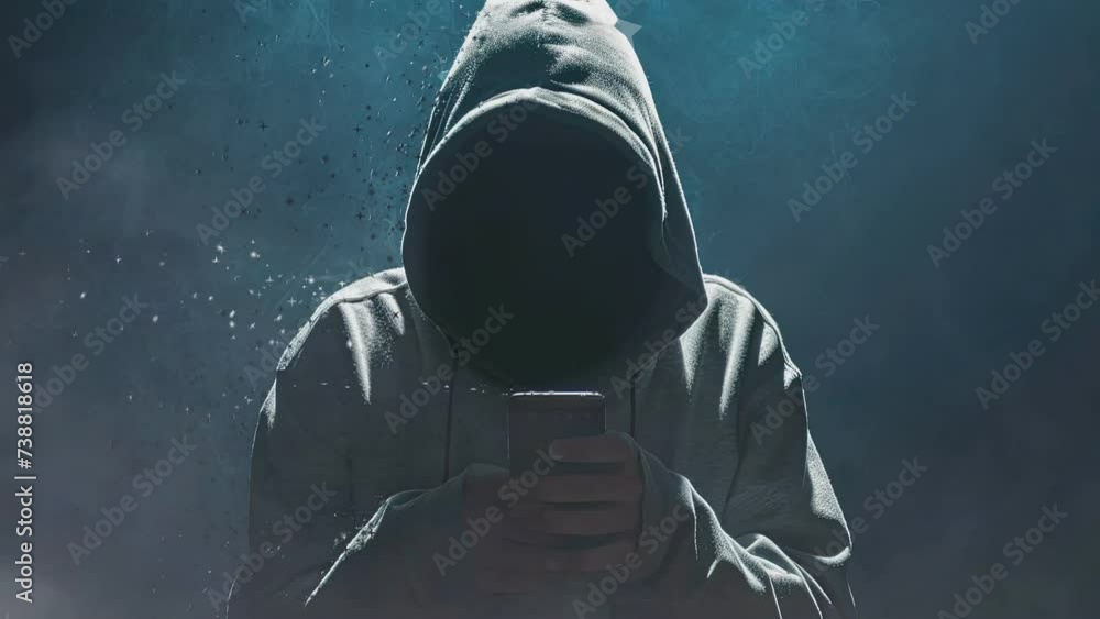 Poster in the realm of cybersecurity, an ominous figure clad in a hoodie embodies the archetype of a comput