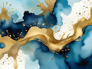 abstract gold paint ink with luxury liquid textured and water stone watercolor art background. Sea sky gold modern abstract ink pattern sparkling with sea sky smoke creative blue light splash black de