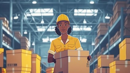 a female worker in a warehouse with boxes