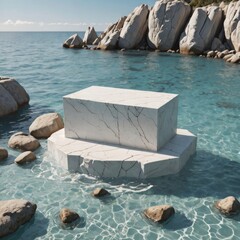 Serenity podium : White Stone Staircase in Clear Coastal Waters