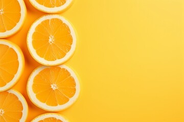a group of sliced oranges on a yellow background