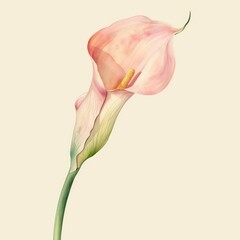  watercolor painting of a pink calla flower with pink and white buds