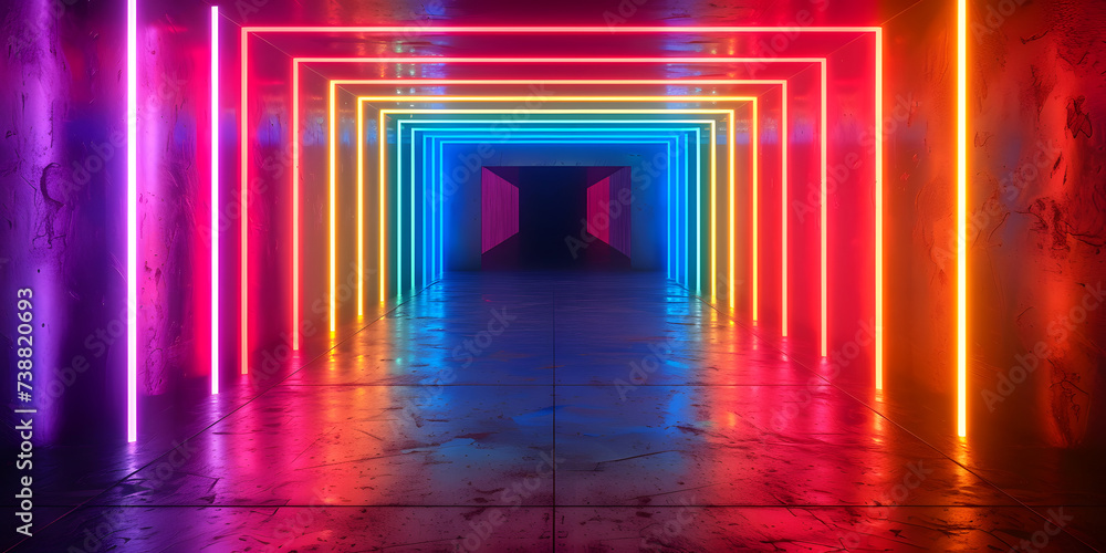 Aufkleber neon-lit tunnel with a mesmerizing array of colors.