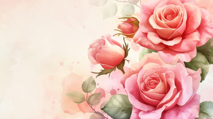 Watercolor painting of delicate roses on a textured background, ideal for romantic and artistic themes.