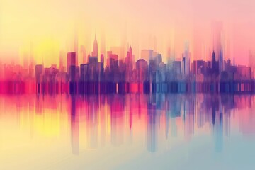  abstract watercolor cityscape with colorful buildings, in the style of data visualization, pixelated abstraction