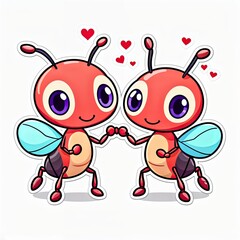 Obraz premium cartoon fireflies are holding hands with each other. They are both red with large black eyes and wings.