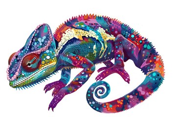 Obraz premium colorful chamelon painted with various color schemes on white background