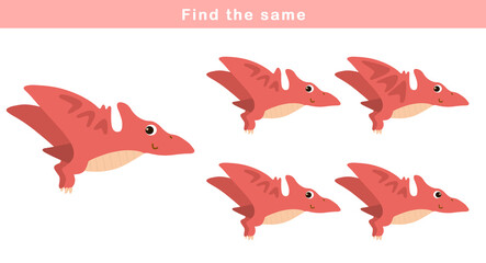Find same picture worksheet for kids. Worksheet for kids kindergarten, preschool and school age. Education game for children with cute dino illustration. © G.rena