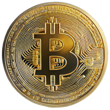 Golden bitcoin isolated on transparent background. Cryptocurrency. 3D rendering