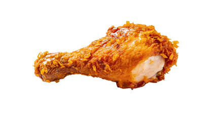 Crispy fried chicken leg isolated on transparent background. Top view.