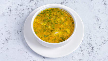 Chicken soup top view isolated