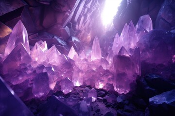 Close-up view of beautiful colorful natural crystal stone in a cave. - obrazy, fototapety, plakaty