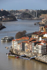 VIEW OVER THE OLD TOWN OF PORTO, PORTUGAL  - obrazy, fototapety, plakaty