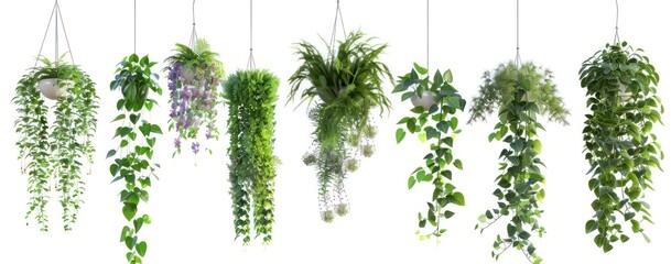 hanging plants with green plants included for decorative effect - obrazy, fototapety, plakaty