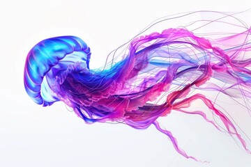 Fototapeta premium jellyfish vector illustration or desktop background, in the style of photo bashing, light blue and magenta