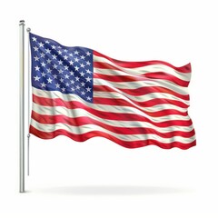 American flag waving against a white background, in the style of realistic, iconic American