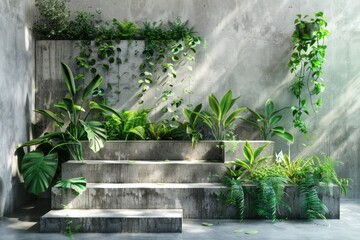 Urban Jungle Podium Combines concrete textures with greenery reflecting a blend of nature and city life
