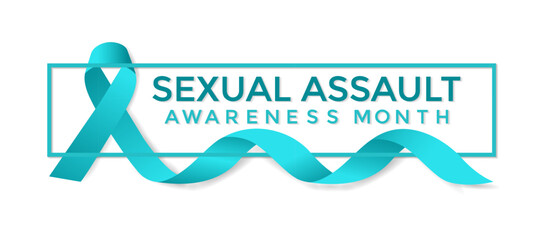 Sexual assault awareness month concept. Banner with teal ribbon Vector illustration . Poster, flyer and Banner, background design.
