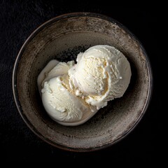 vanilla frozen cream in a bowl, in the style of dadaist photo montage, white