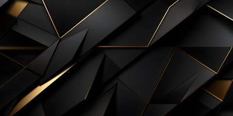 Modern black geometric shapes with gold trim on a luxurious background - obrazy, fototapety, plakaty