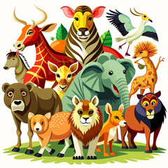Fototapeta premium All Animals, real paint style, white background