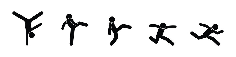 Fototapeta na wymiar man running, stick figure icon people, running away pose