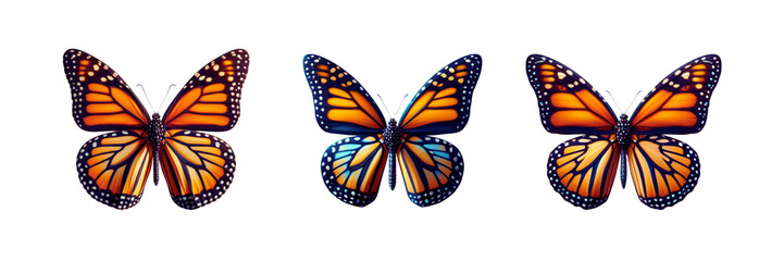 Fototapeta premium Set of beautiful Monarch Butterfly cut out, illustration, isolated over on transparent white background