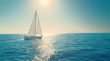 Fototapeta premium Sailing Serenity: Yachting Adventure Under Sunny Skies. Generative AI