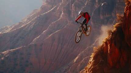 a person on a bike jumping over a cliff