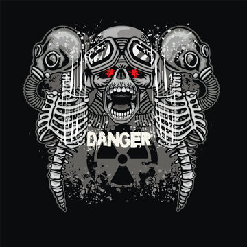 post-apocalypse sign with skull and gas mask, grunge vintage design t shirts
