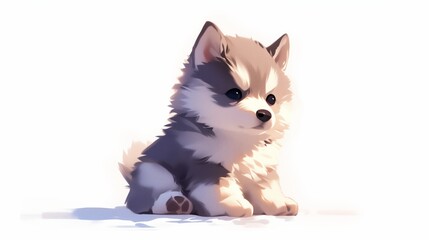 sitting dog illustration siberian husky, peacefully cute and serene, cozy and dreamy