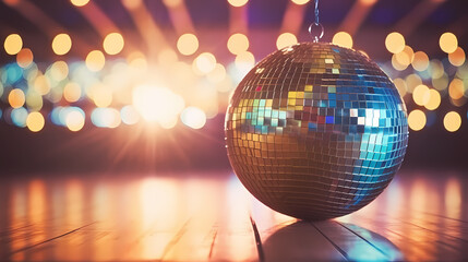Obraz premium Disco ball illustration, disco ball with rainbow colored light reflections