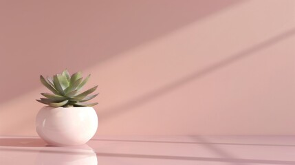 Minimalistic Dusty Rose Background with Succulent Plant.