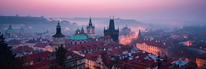 Tuinposter Aerial view of beautiful historical buildings of Prague city in Czech Republic in Europe. © Joyce
