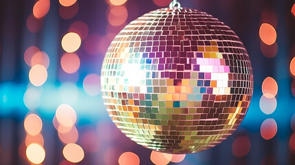 Obraz premium Disco ball illustration, disco ball with rainbow colored light reflections