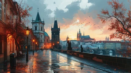 Tuinposter Artistic illustration of Prague city. Czech Republic in Europe. © Joyce