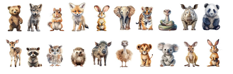 Diverse Collection of Cute Baby Animals Isolated on White Background: A Colorful and Detailed Vector