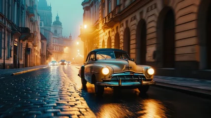 Deurstickers Vintage car in the street of Prague. Czech Republic in Europe. © Joyce