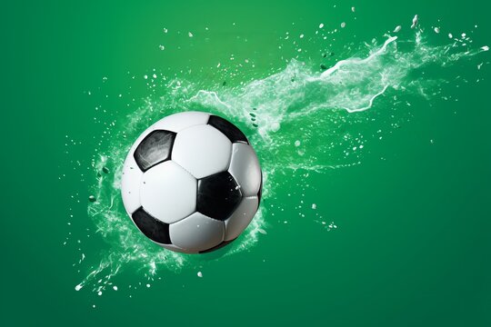 Soccer ball on a green background. Soccer template design , football layout design, illustration. 