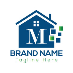 Home Logo On Letter M Template. Initial Home Sign Concept Template	