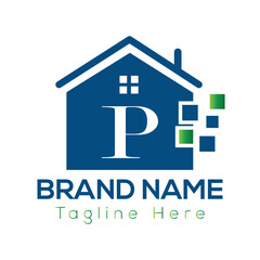 Home Logo On Letter P Template. Initial Home Sign Concept Template	