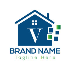 Obraz premium Home Logo On Letter V Template. Initial Home Sign Concept Template 