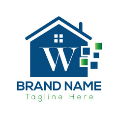 Home Logo On Letter W Template. Initial Home Sign Concept Template	