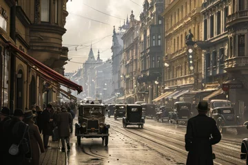 Deurstickers Historical street view of Prague City in 1930's. Czech Republic in Europe. © Joyce