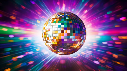 Obraz premium Disco ball illustration, disco ball with rainbow colored light reflections