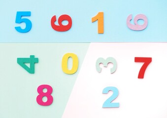 Colorful mathematics background with 0 to 9 numbers