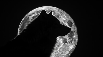 Lunar embrace Conceive a wolf merging with a moon becoming an embodiment of nocturnal mysticism and lunar energy - obrazy, fototapety, plakaty