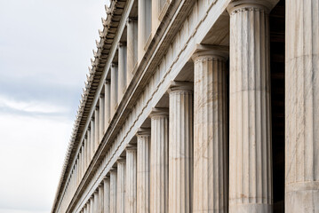 Exterior view of the columns of Stoa of Atallos, in Athens, Greece