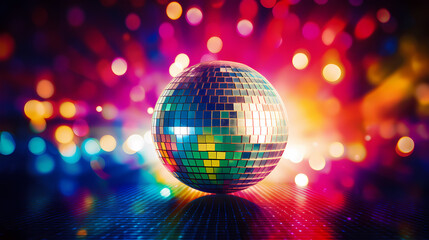 Disco ball illustration, disco ball with rainbow colored light reflections