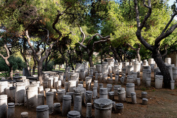 Grave markers at Kerameikos, also known as Ceramicus, ancient cemetery in Athens, Greece